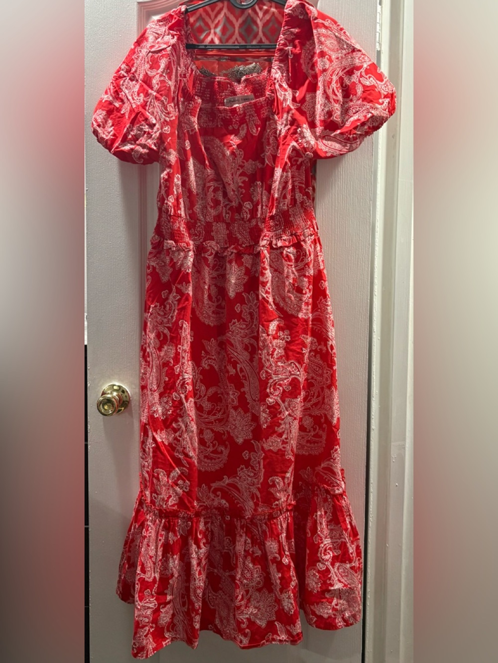 Absolutely Famous Red Paisley Maxi Dress with White Print
